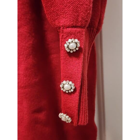 Tahari Sweater Jeweled Sleeved Cranberry Red Womens Small Turtle Neck - Picture 2 of 9